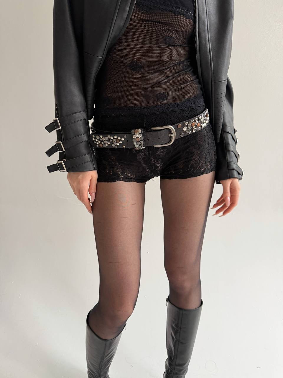 Vintage studded grunge black belt