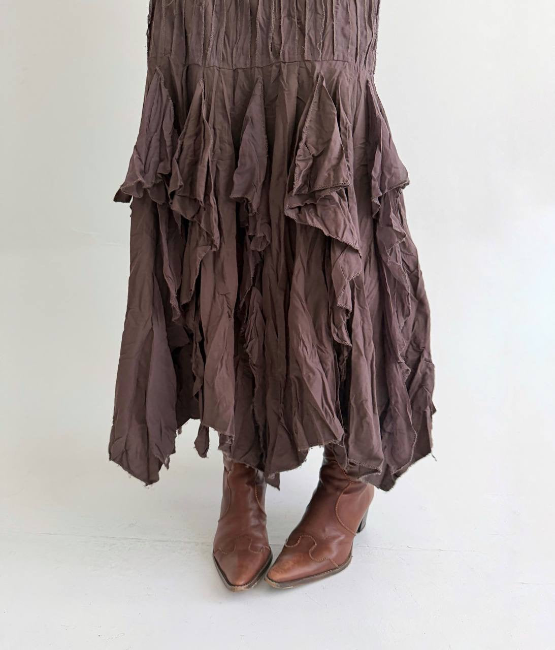 Vintage brown asymmetrical long skirt