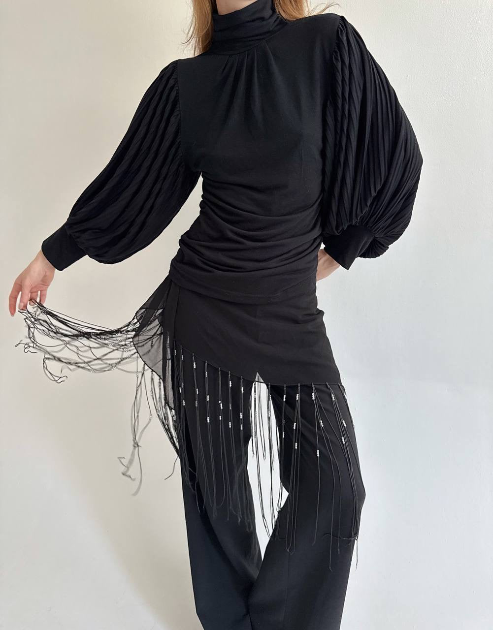 Vintage black blouse with balloon sleeves