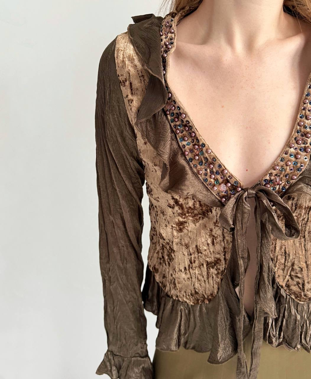 Vintage 73% cotton velvet cardigan blouse