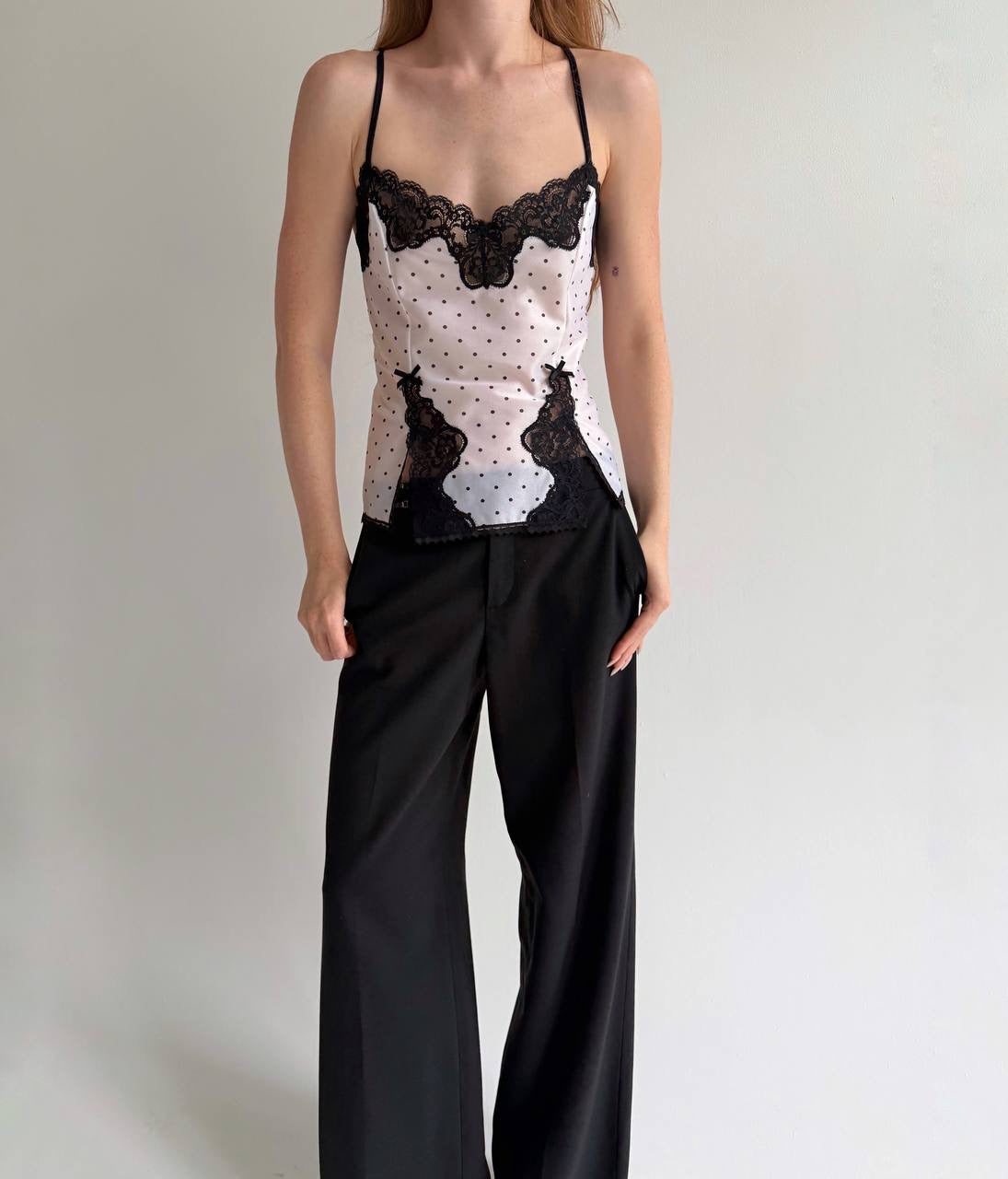 Vintage polka dot cami top with lace
