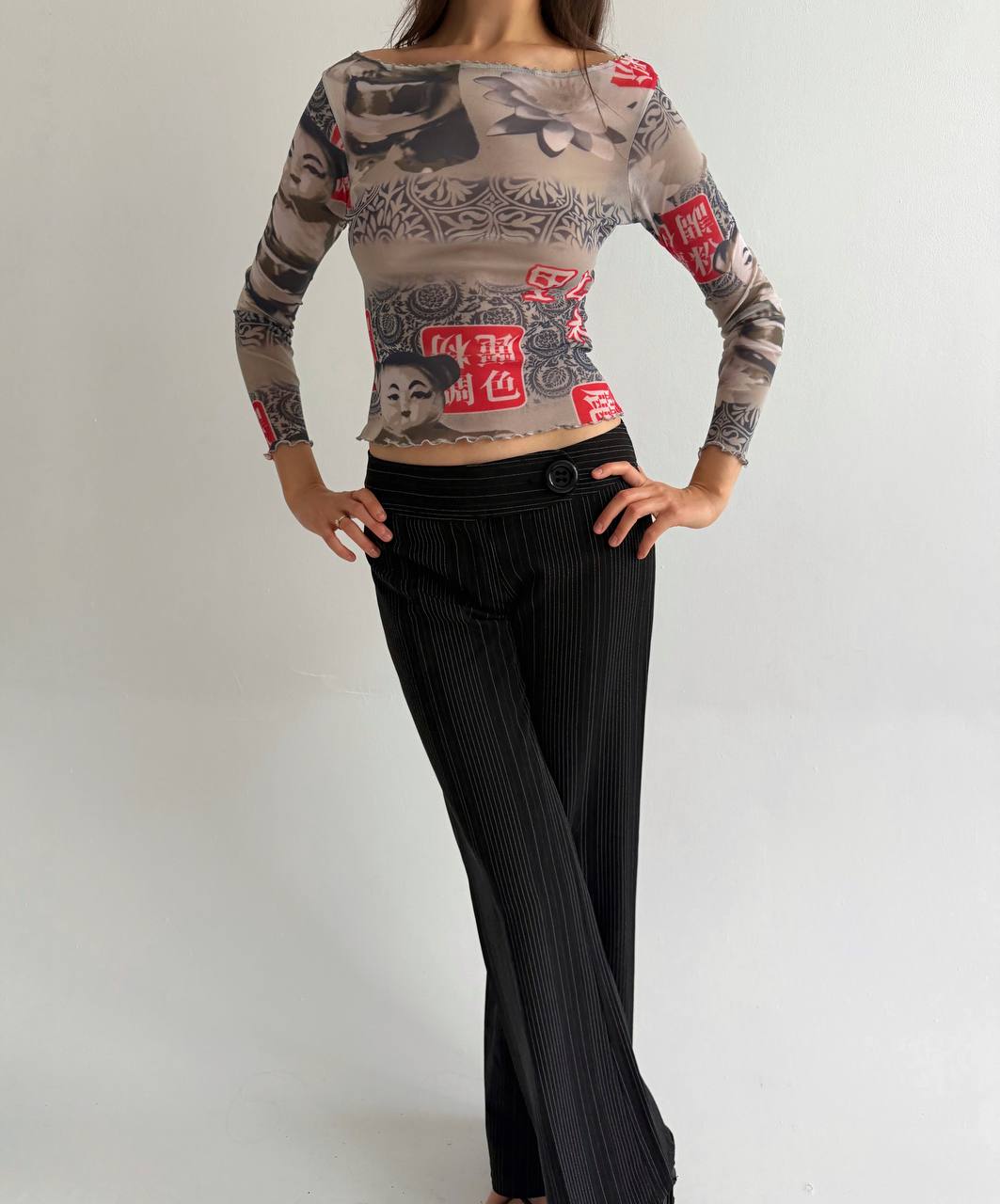 Vintage mesh printed top