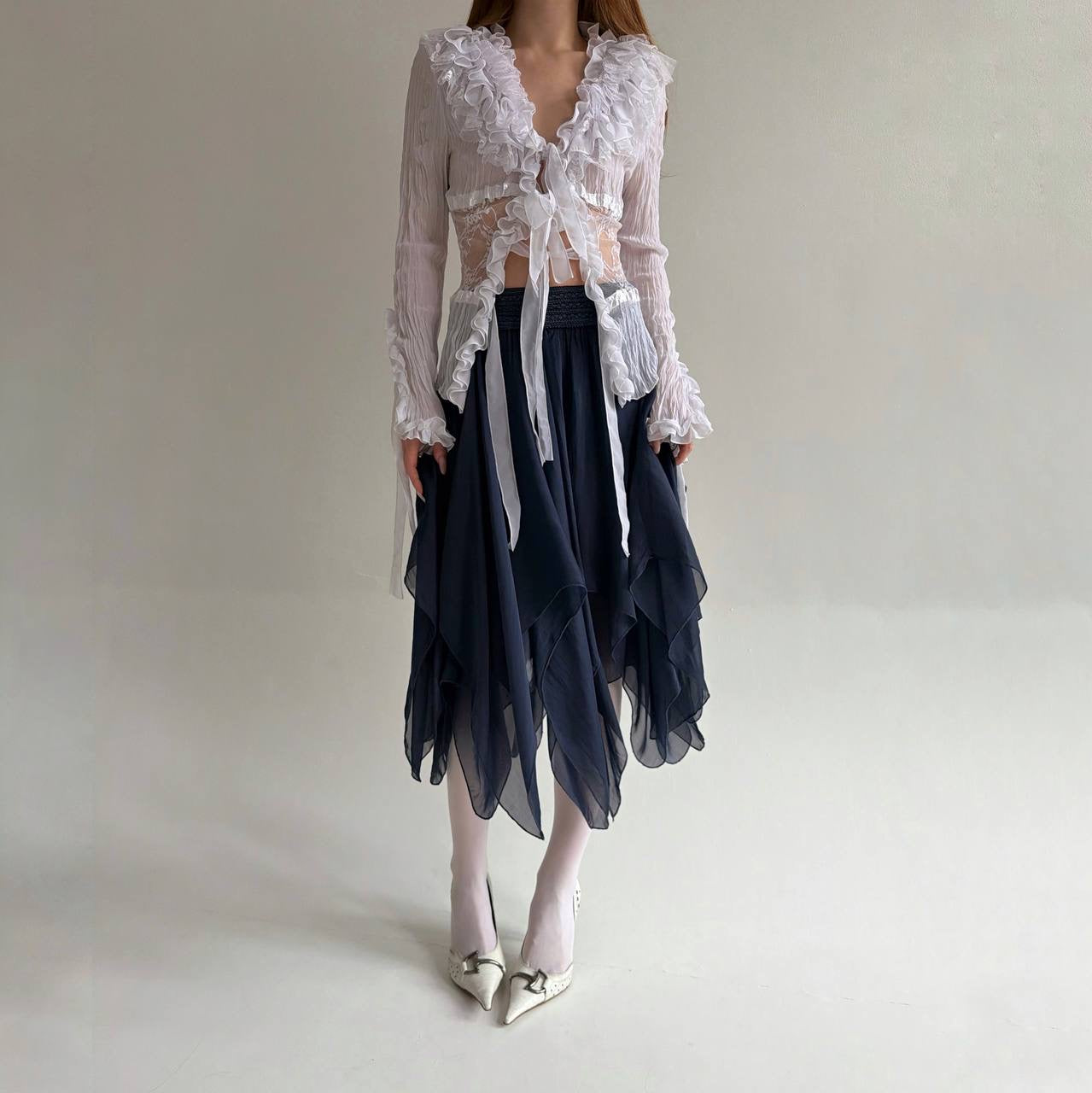 Vintage silk and viscose navy skirt