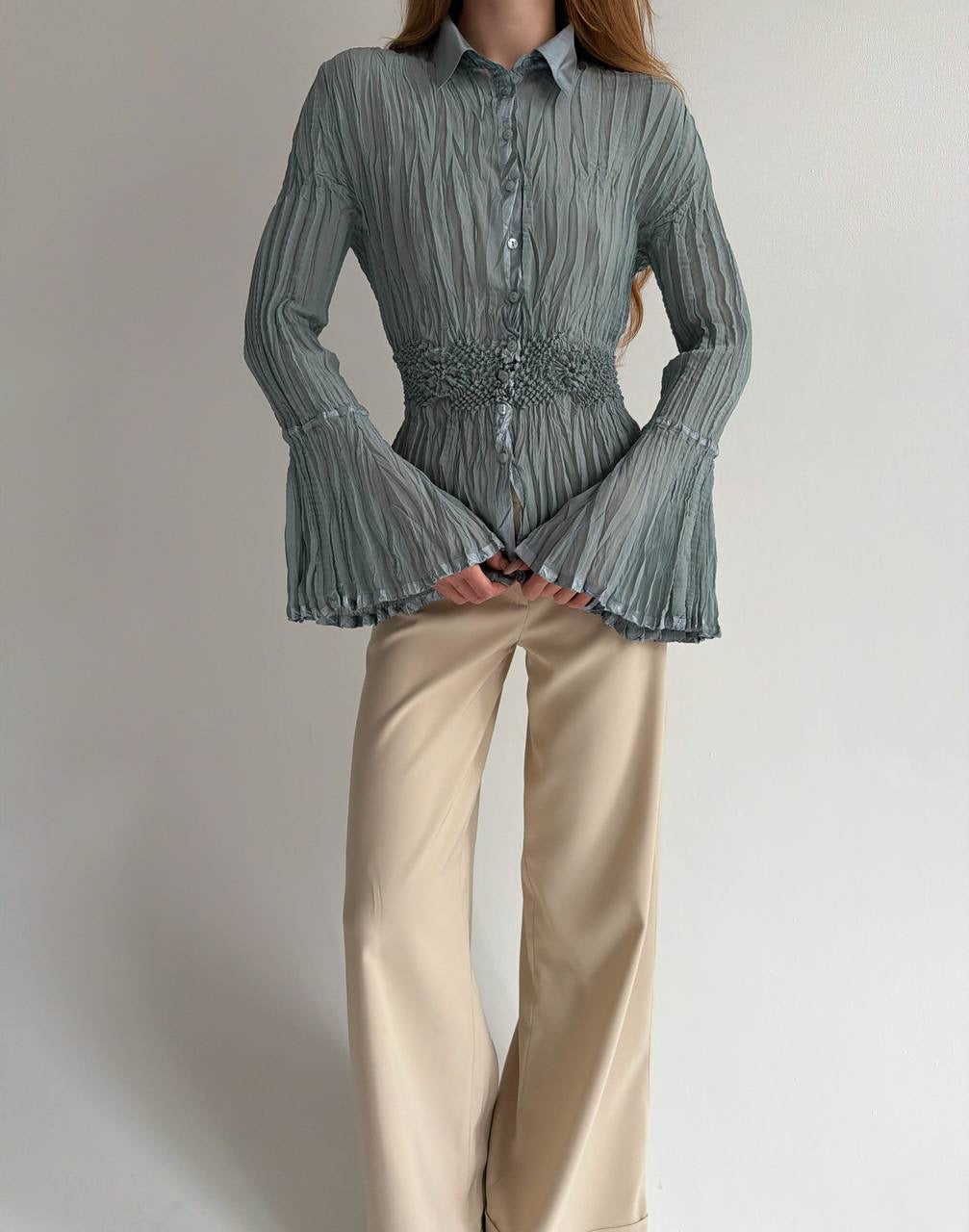 Y2K pleated top with popcorn like texture