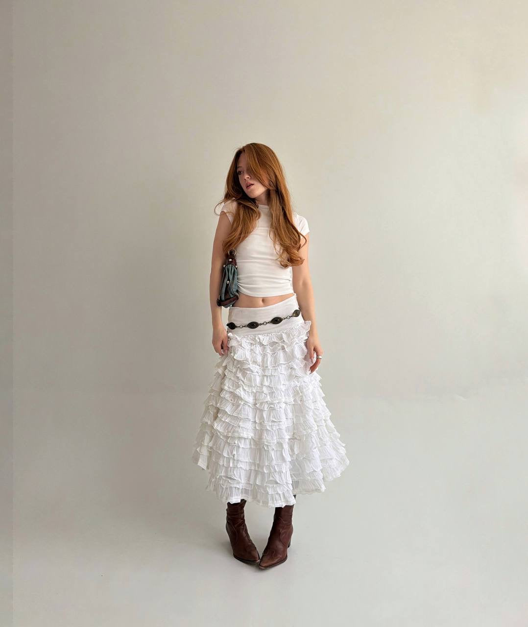 Vintage 100% cotton white ruffled skirt