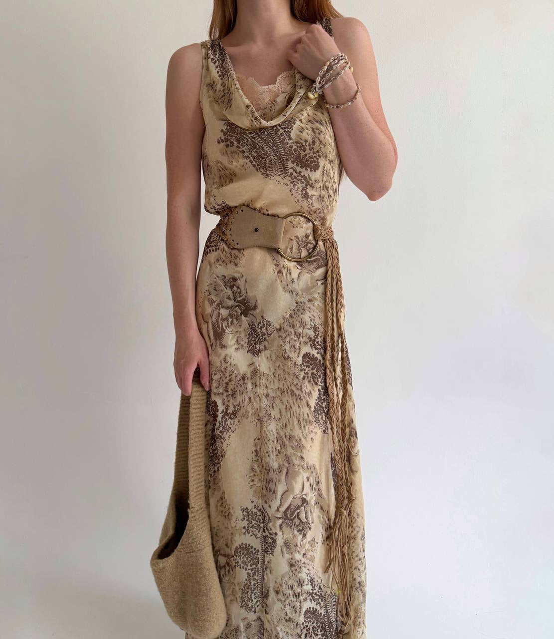 Vintage viscose printed long dress