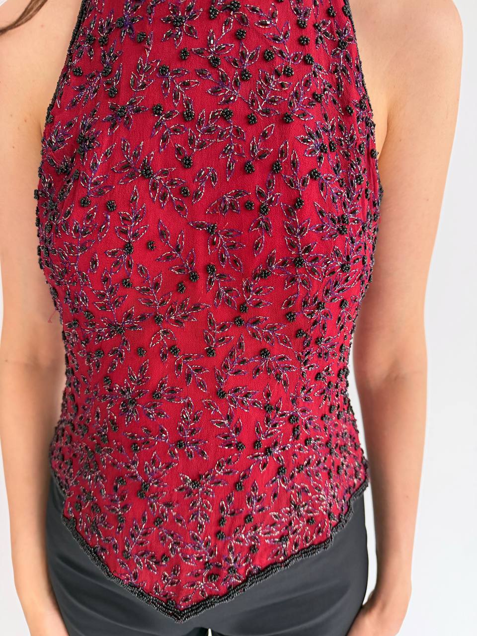 Vintage pure silk beaded top