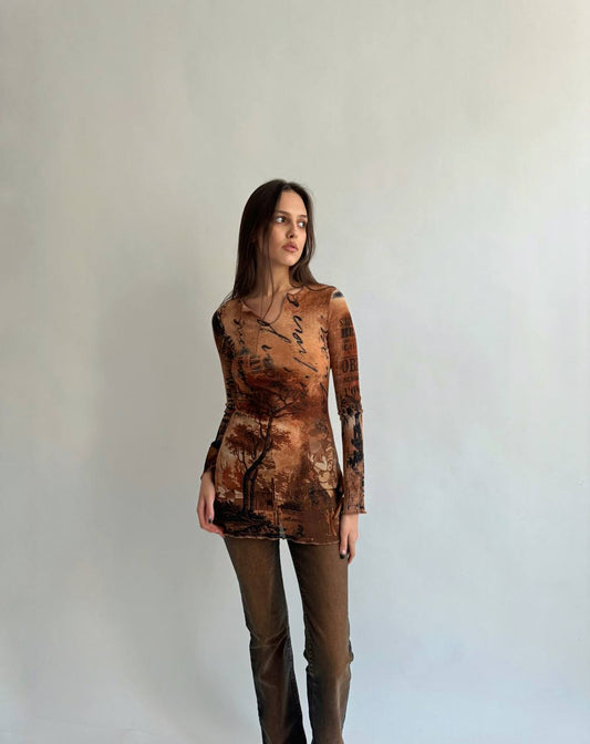 Vintage mesh printed blouse