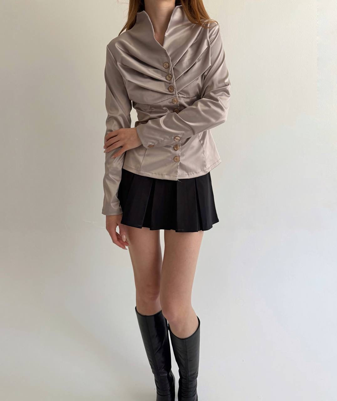 Vintage taupe satin button up blouse