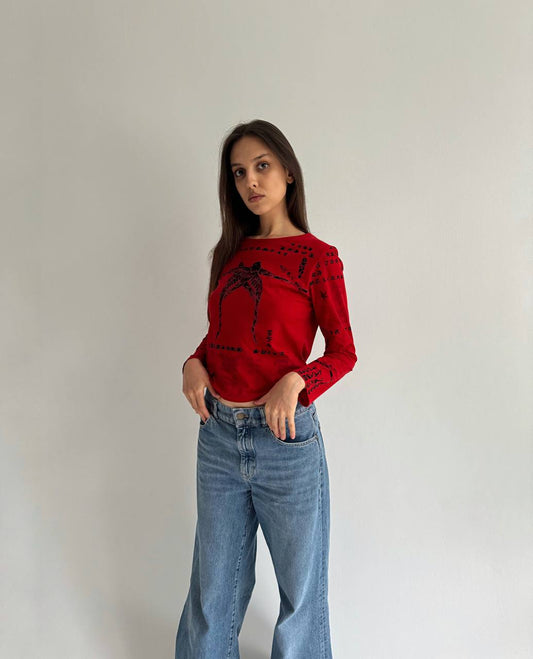 Viscose printed red blouse