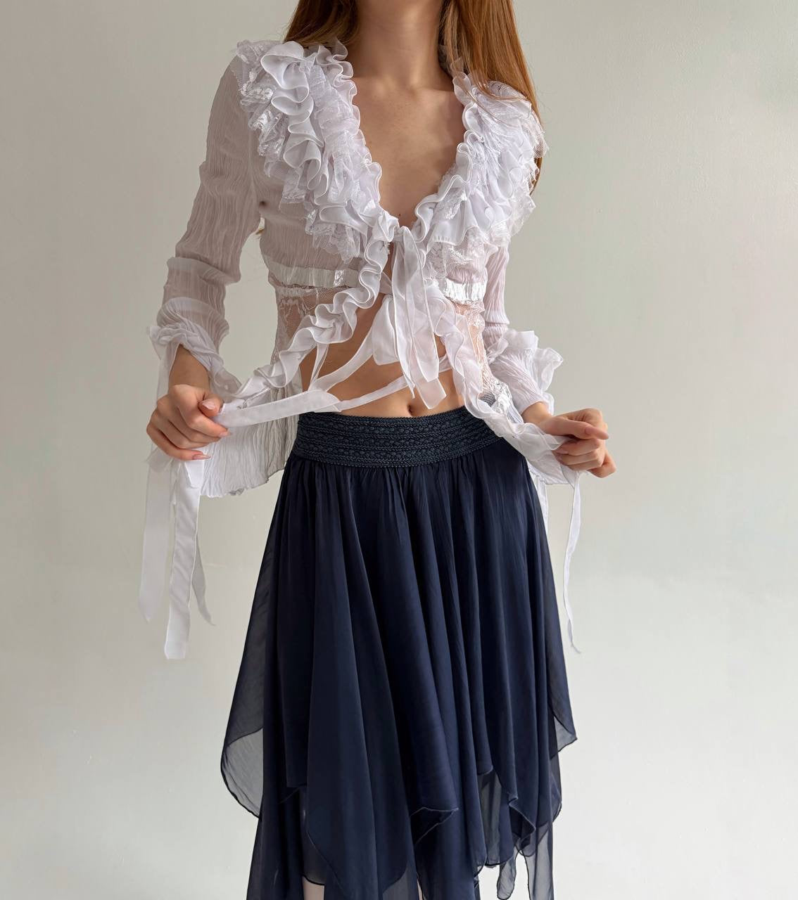 Vintage silk and viscose navy skirt