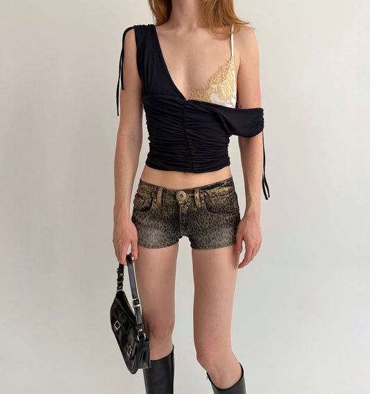 Vintage leopard printed micro mini shorts