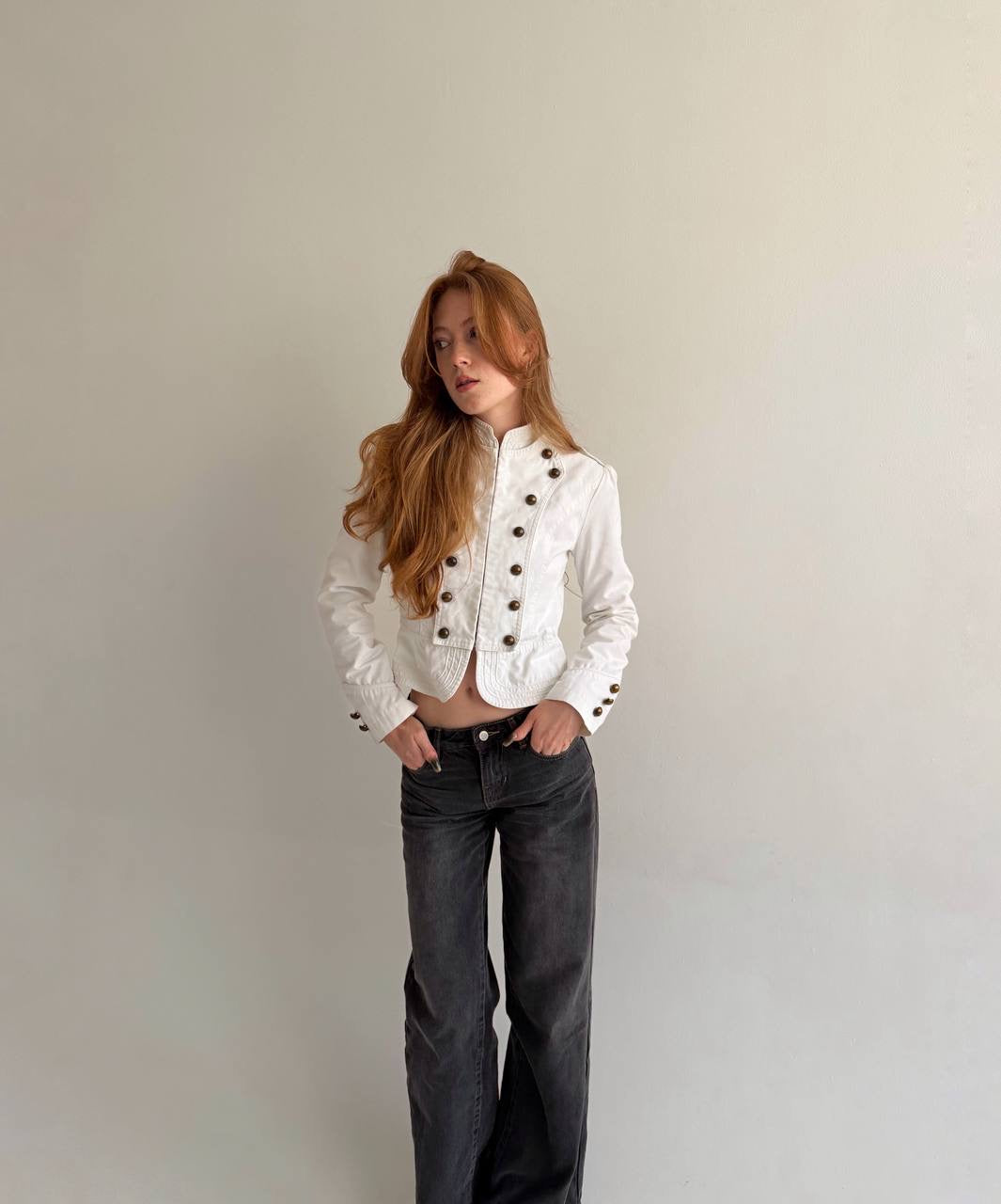 Y2K white cotton napoleon jacket