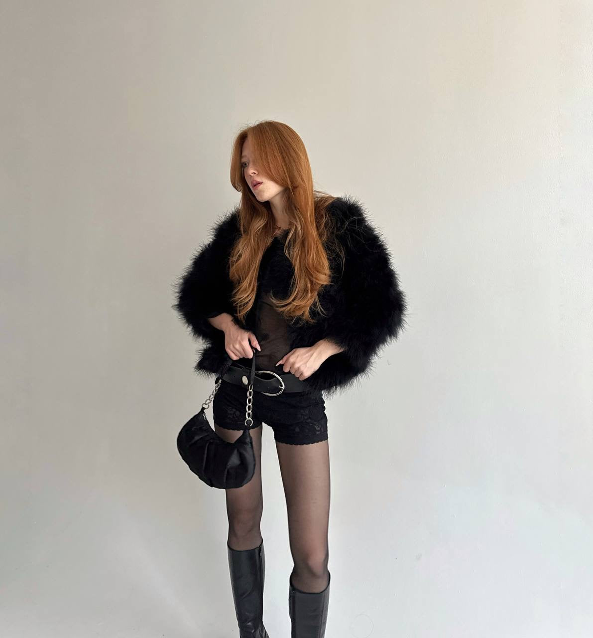 Vintage real feather black chic jacket