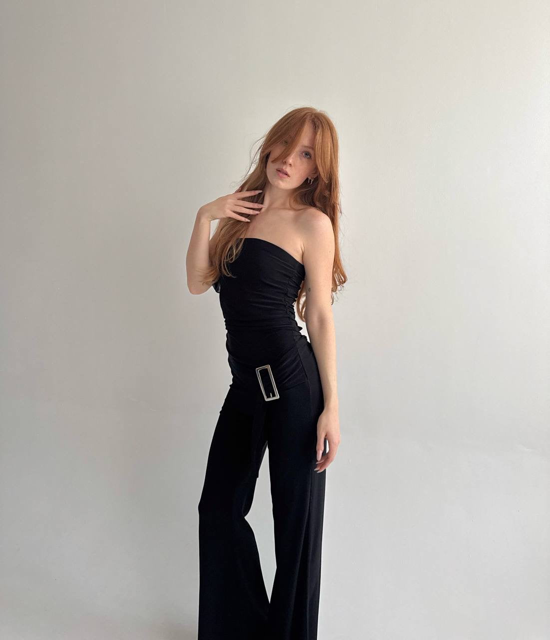 Y2K stretchy black strapless jumpsuit