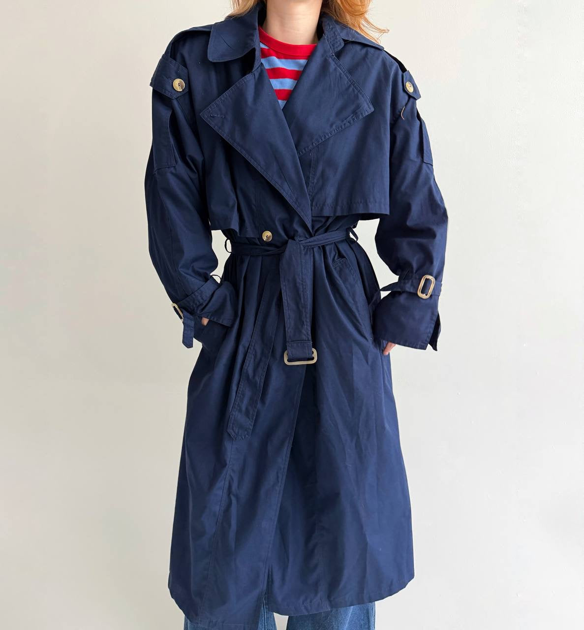 Vintage navy blue cotton blend trench coat