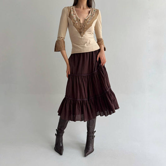 Vintage cotton ruched cottagecore skirt
