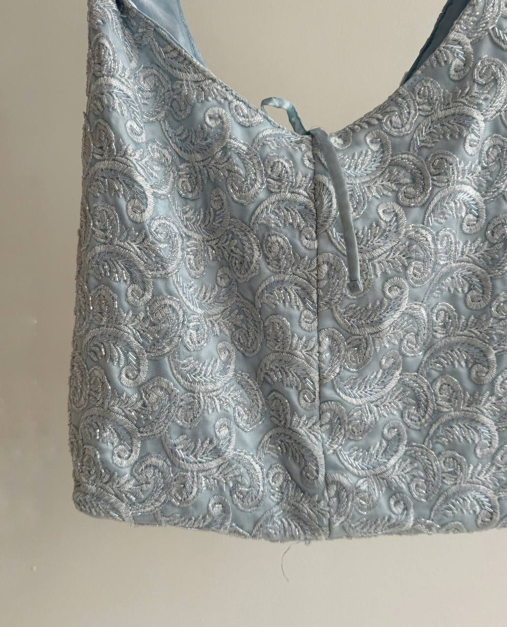 Vintage beaded blue hobo bag