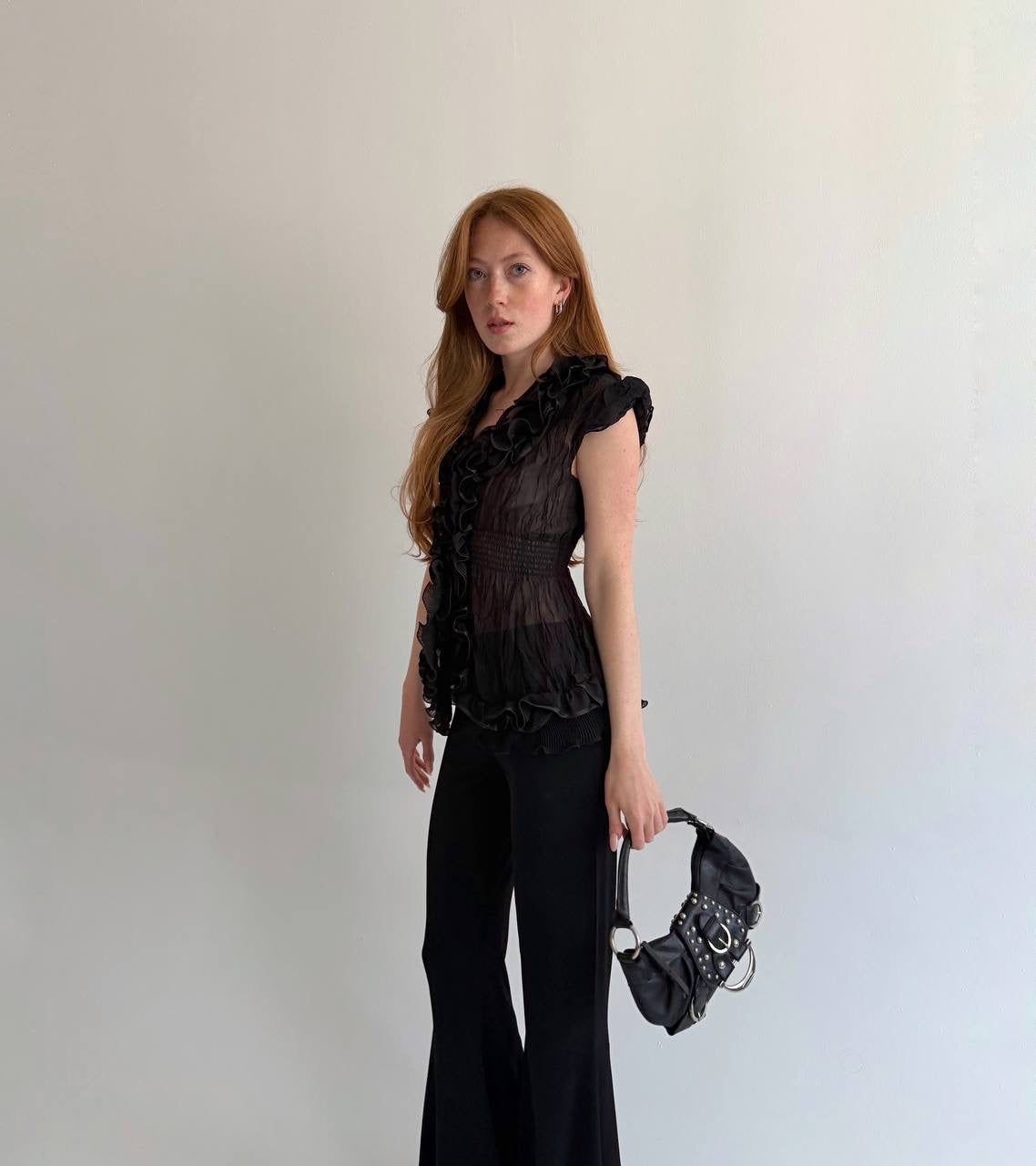 Vintage black ruffled blouse
