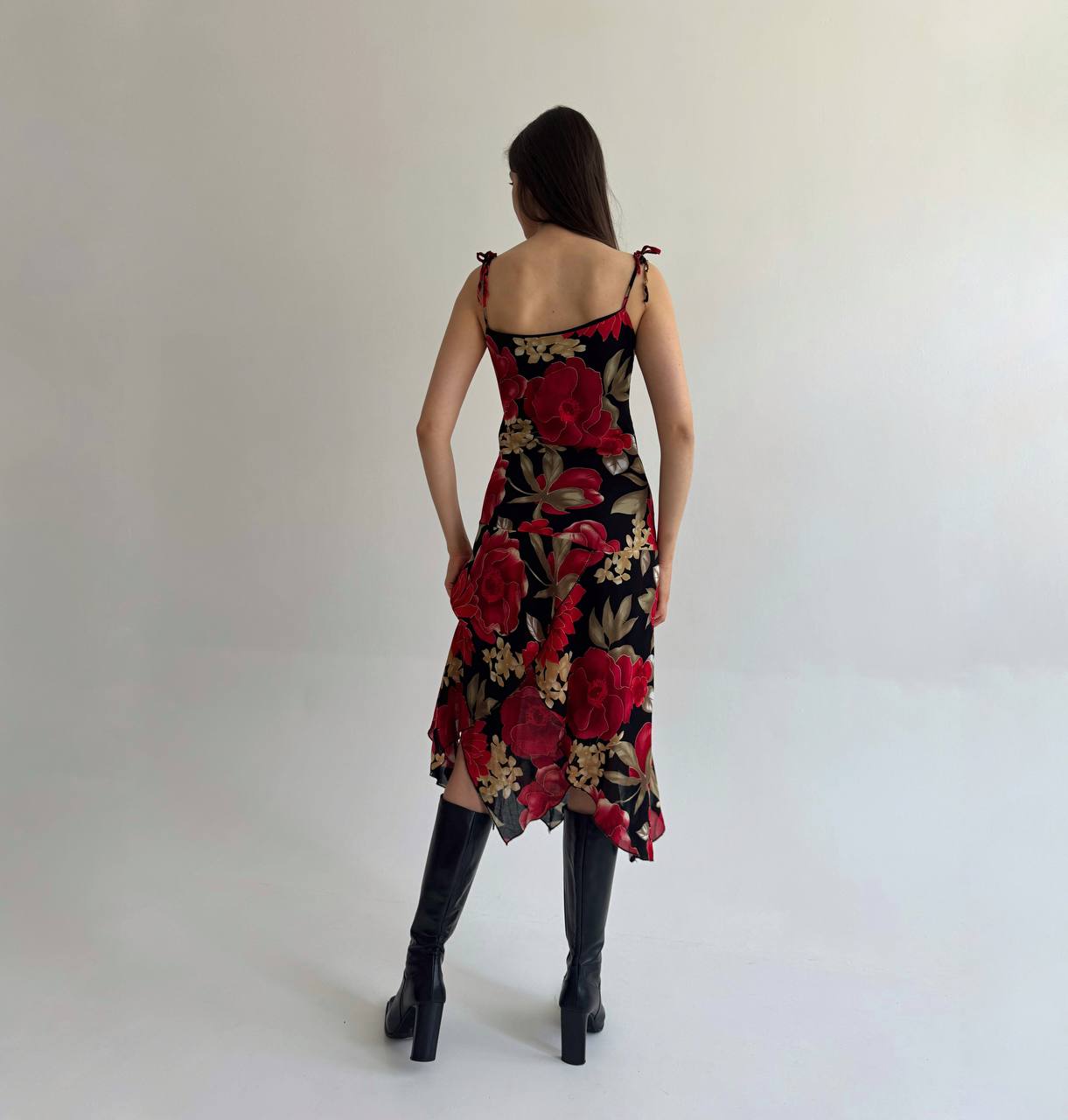Vintage viscose red flower printed dress