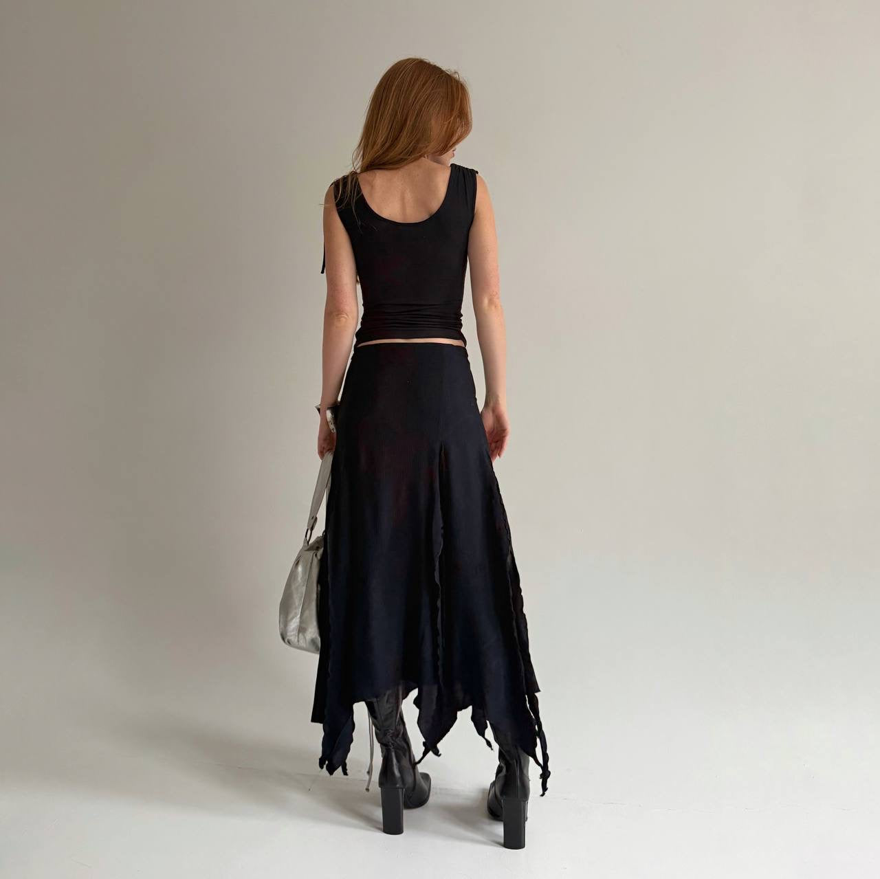 Vintage viscose asymmetrical maxi skirt