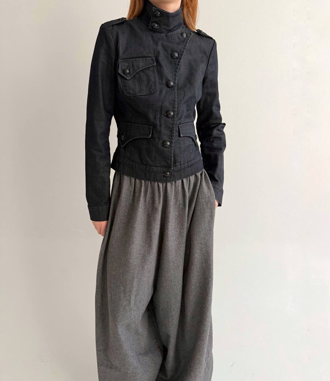 Y2K cotton denim officer jacket