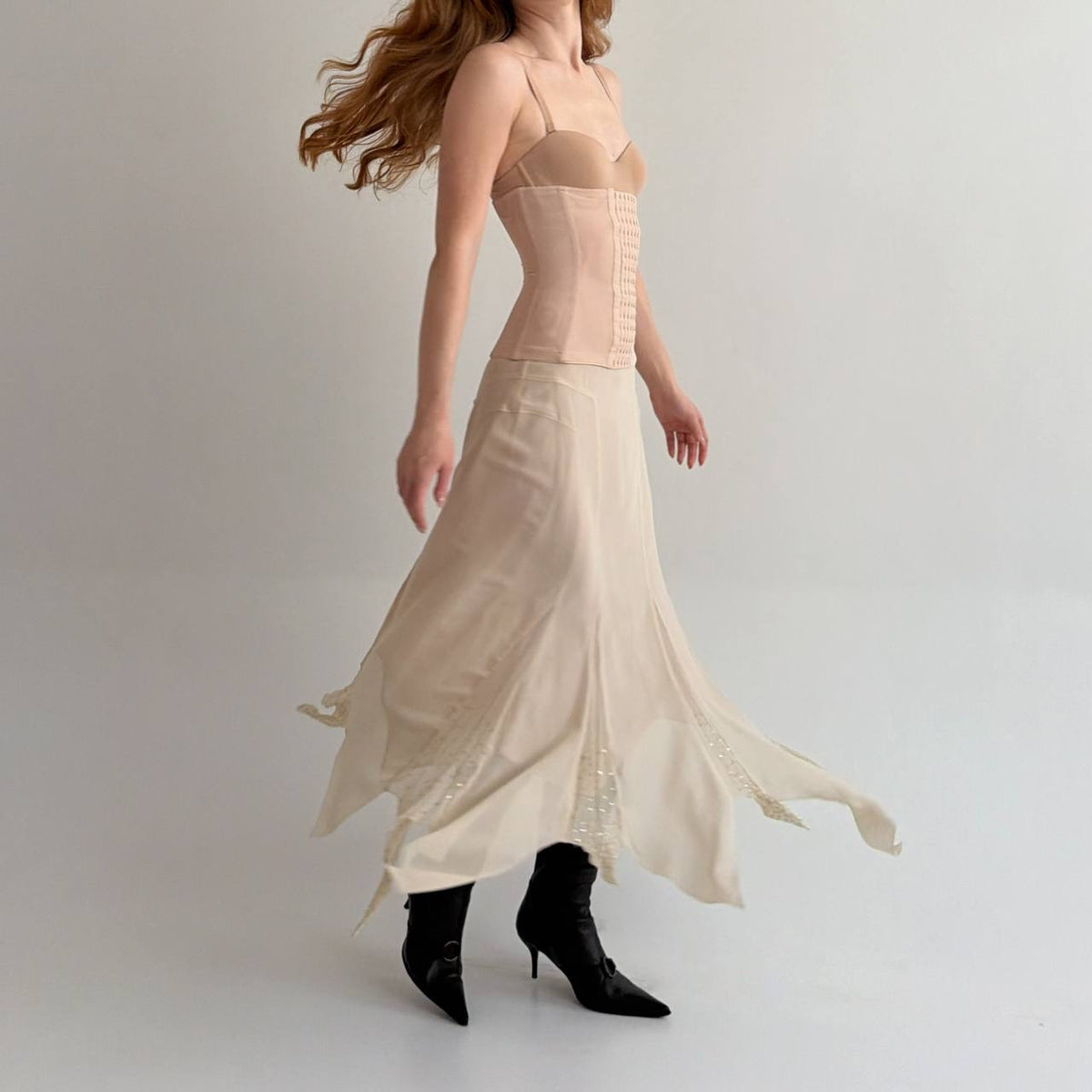 Vintage 100% pure silk delicate asymmetrical maxi skirt