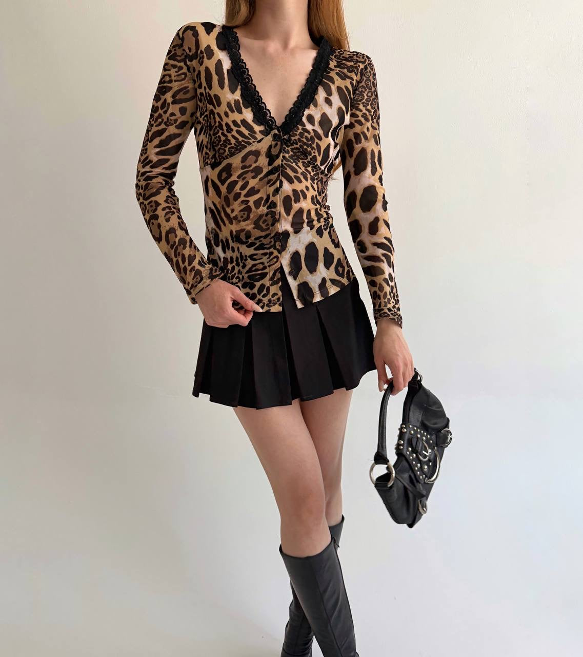 Vintage leopard print mesh blouse
