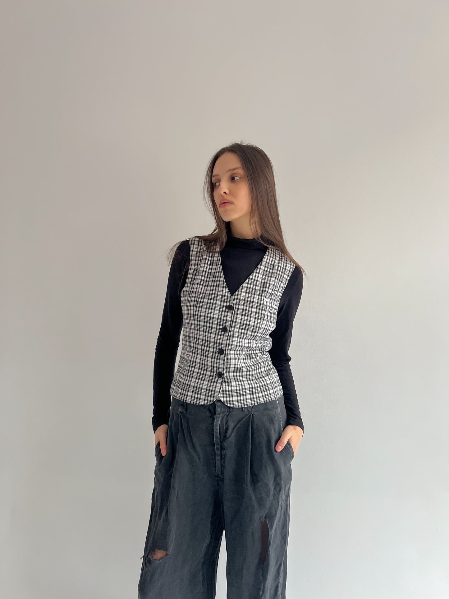 Vintage checkered b&w vest