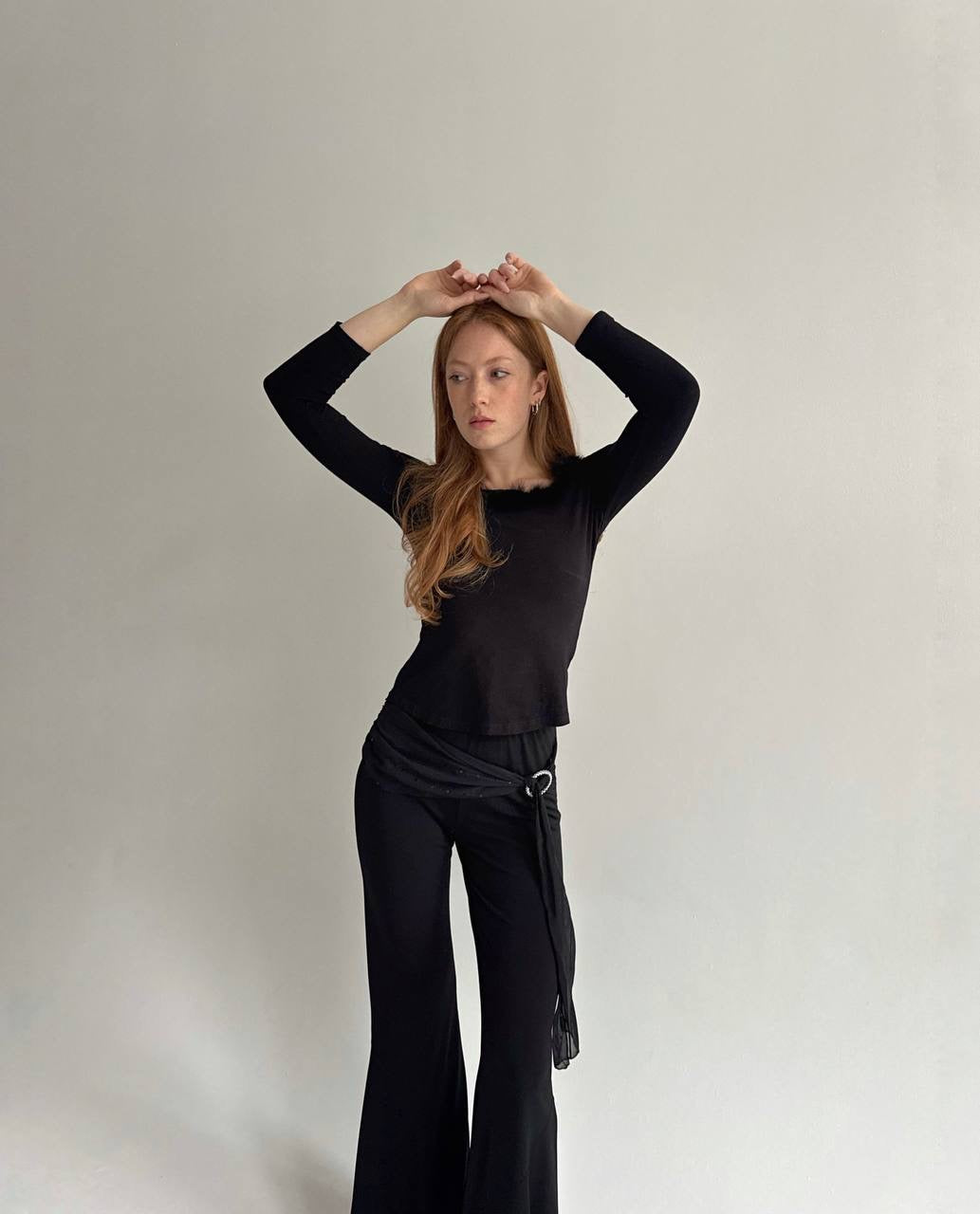 Vintage viscose blouse with fur collar