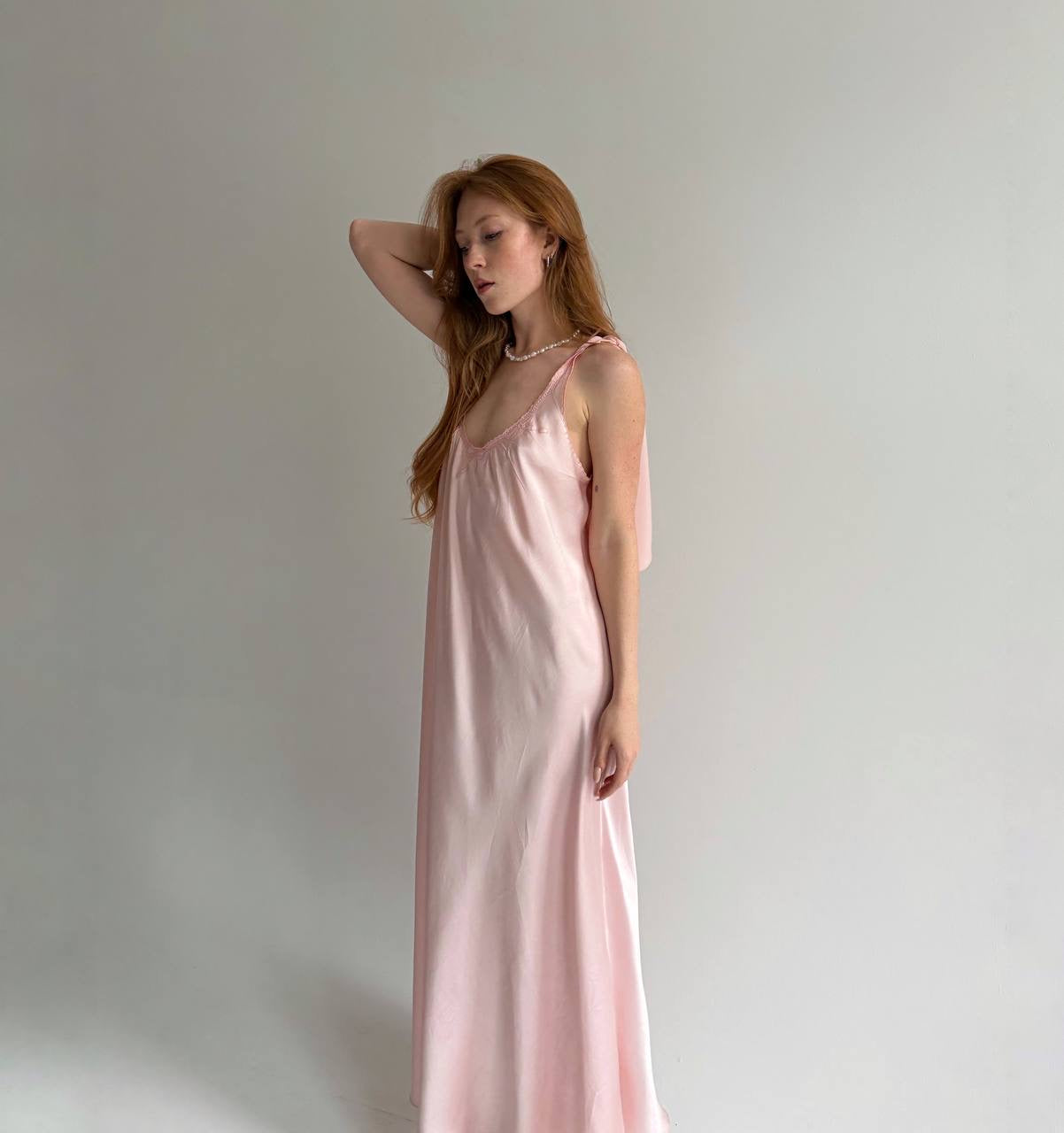 Vintage 100% pure silk pink long dress