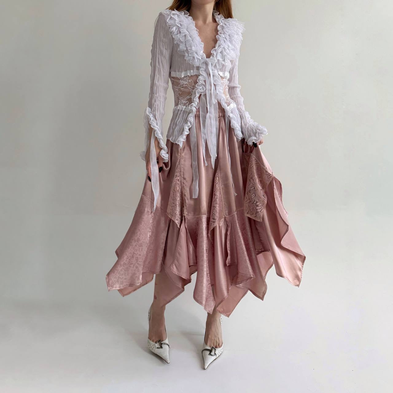 Vintage viscose asymmetrical skirt with lace