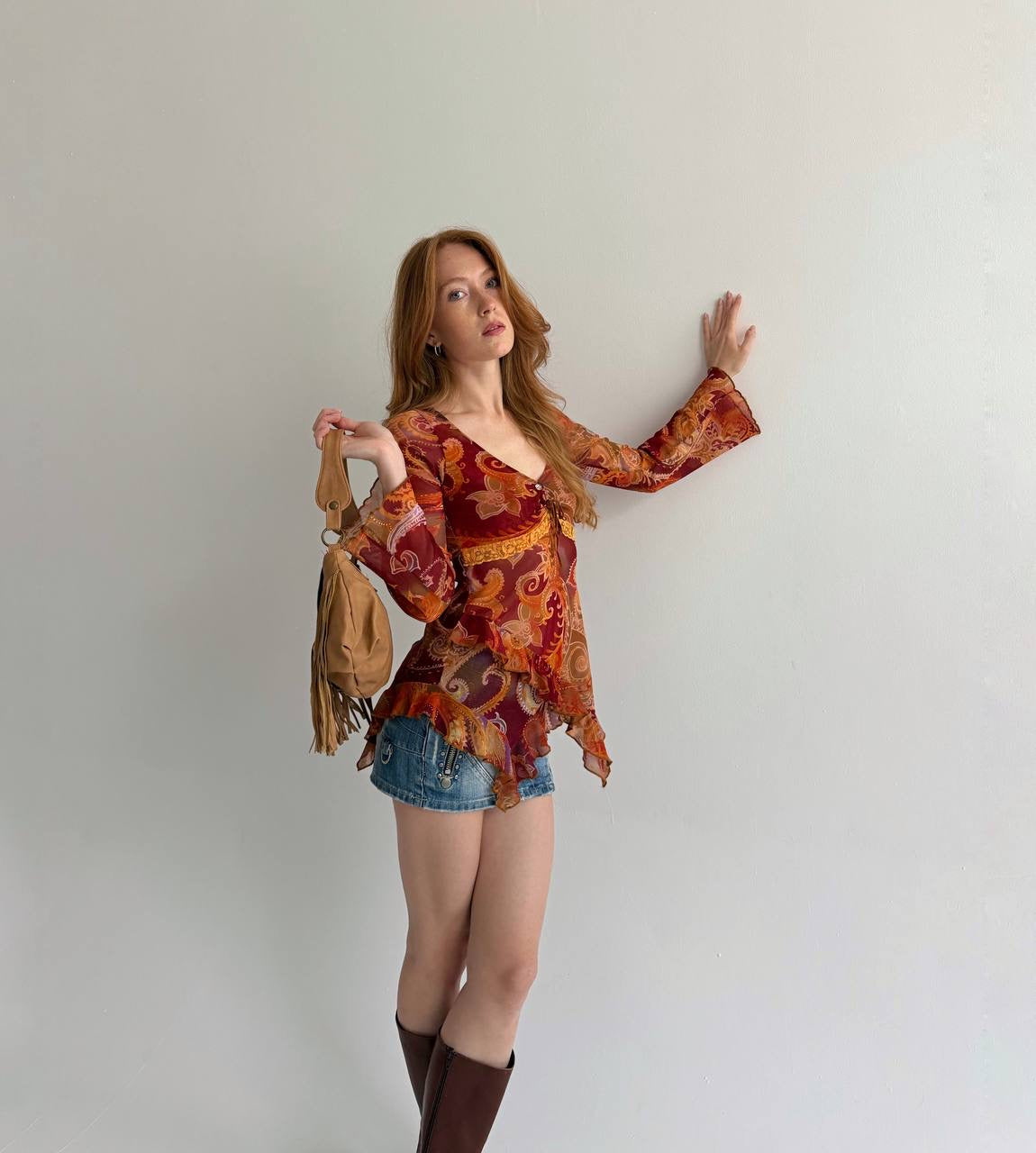 Vintage orange paisley print blouse
