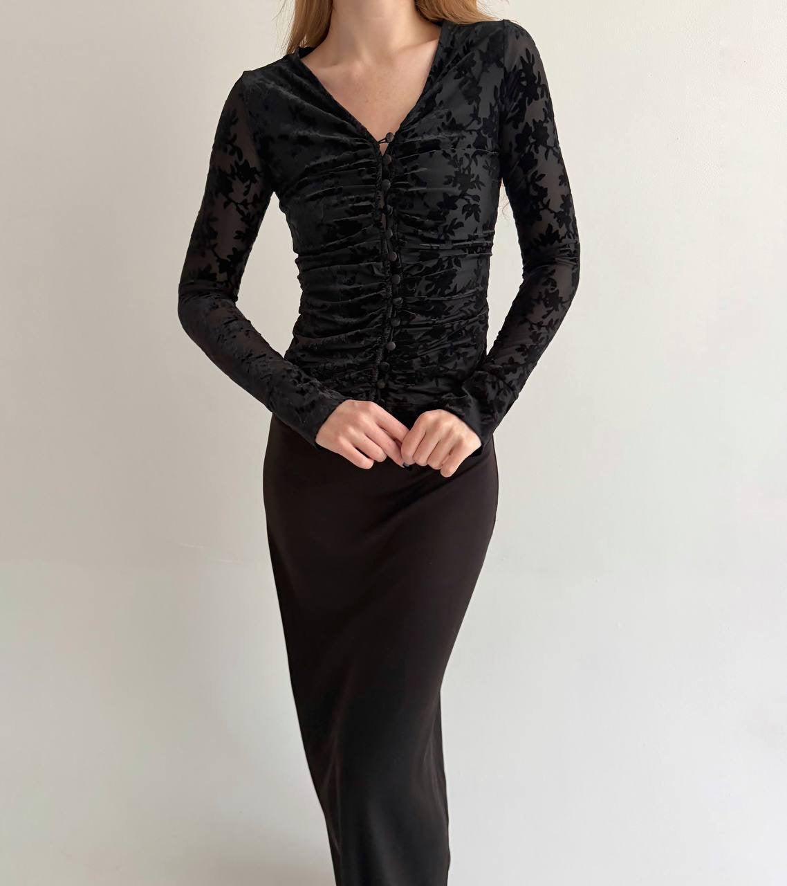 Vintage velvet flower patten blouse