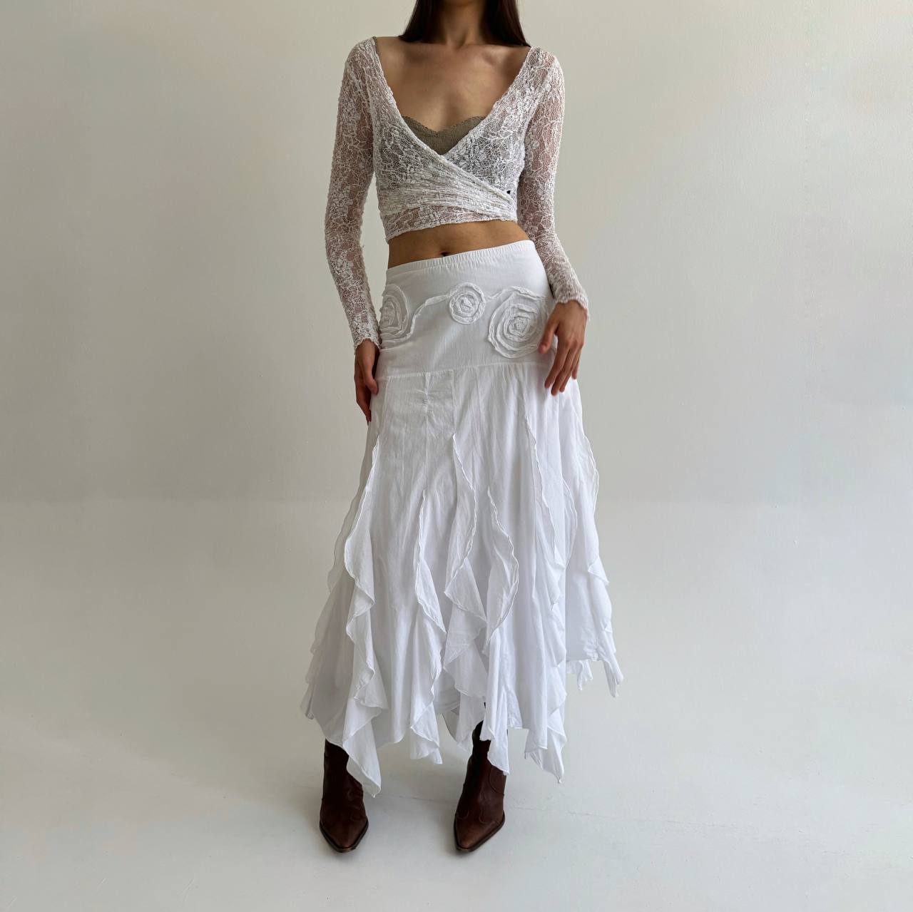Vintage cotton ruffled white skirt