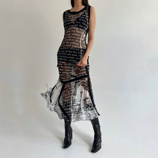 Vintage mesh font print dress