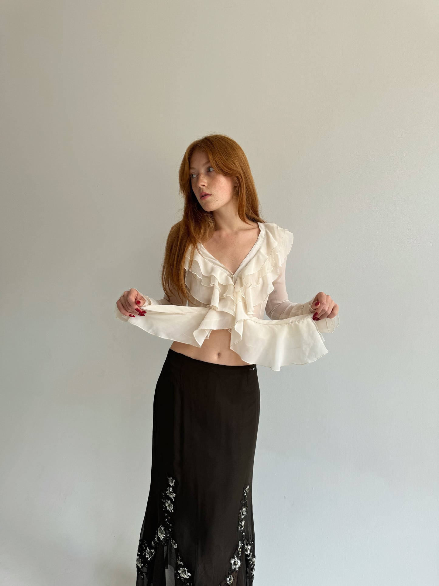 Vintage beige ruffled blouse