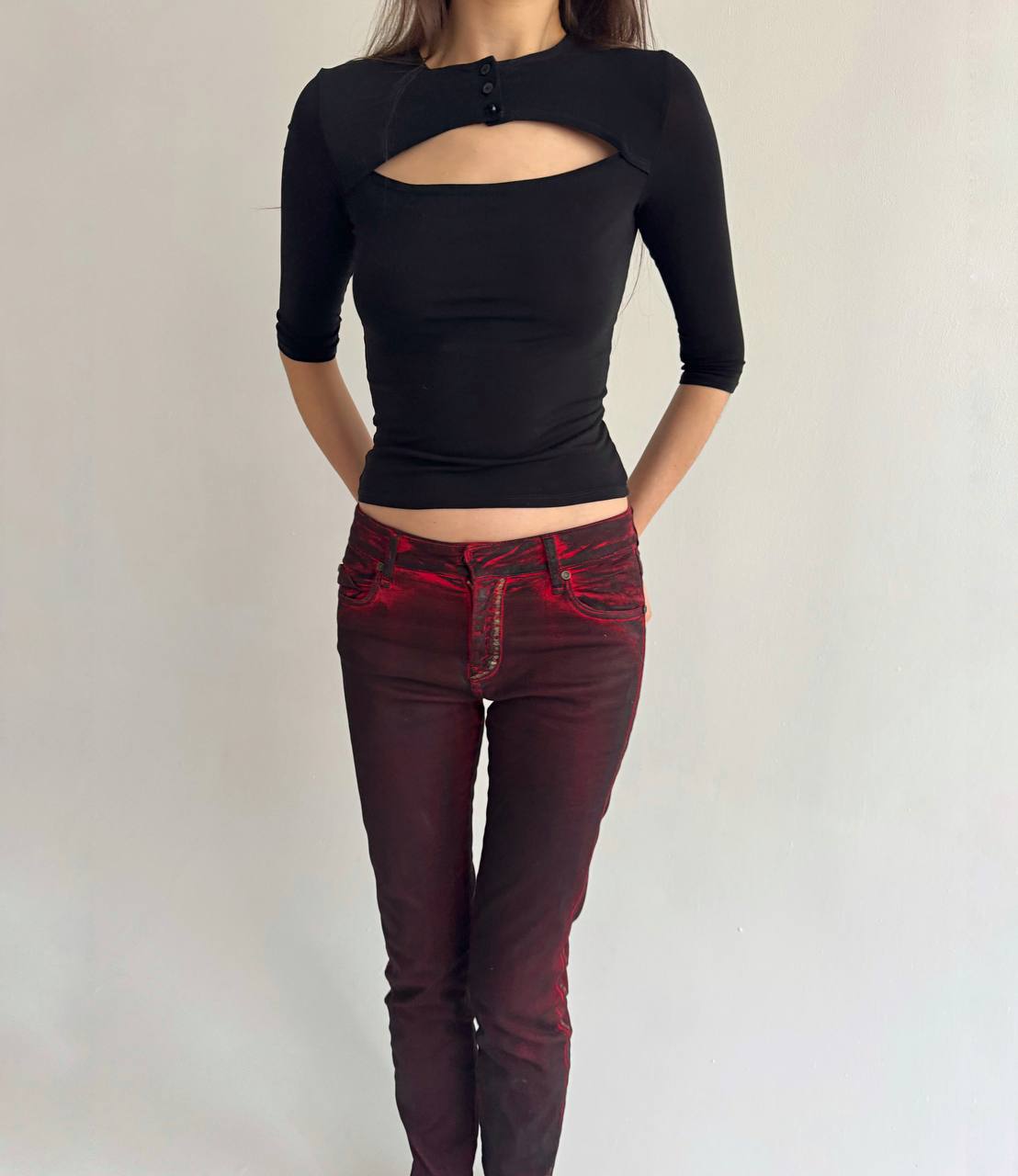 Vintage Plein Sud red washed skinny jeans