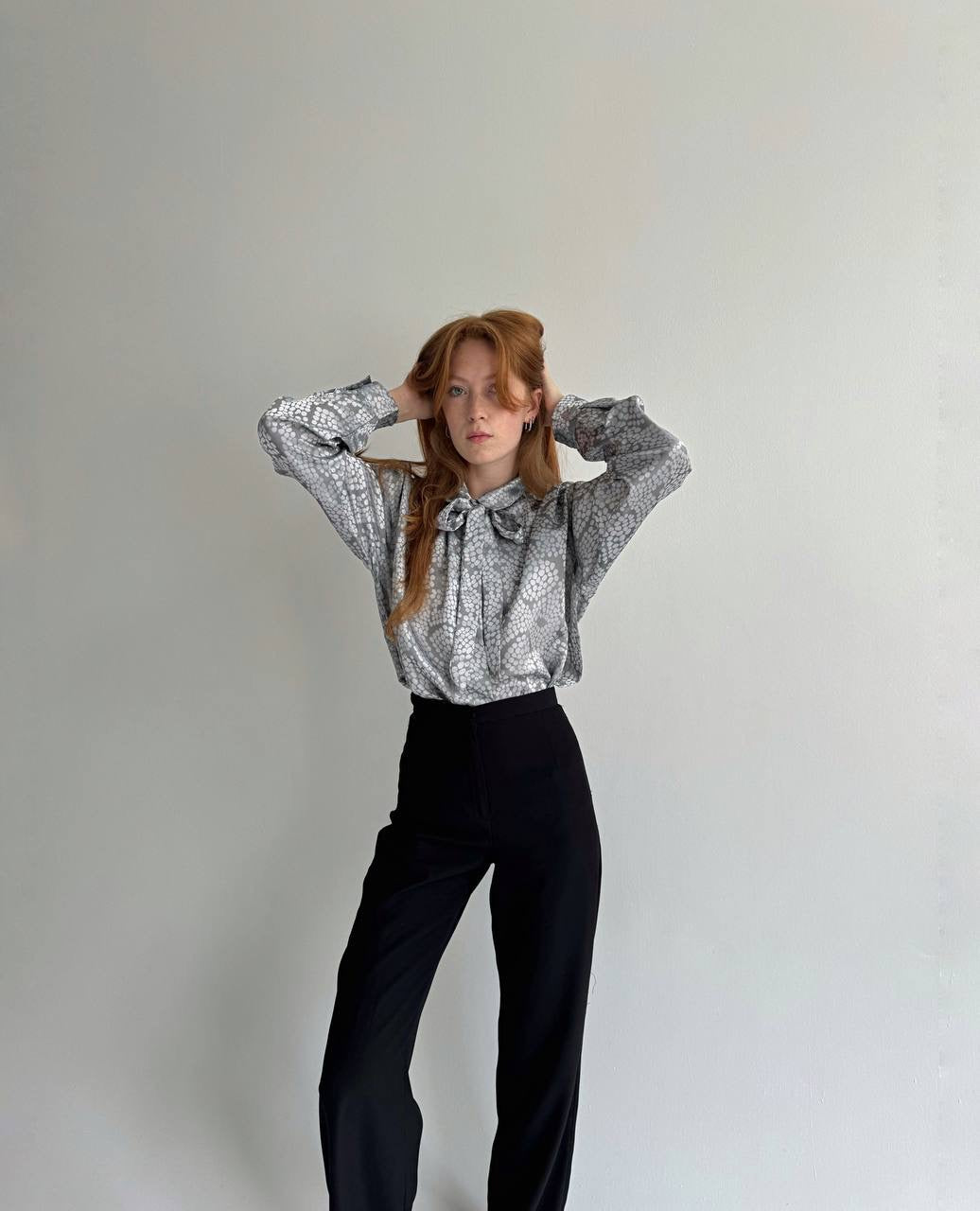 Vintage satin blouse with chest bow