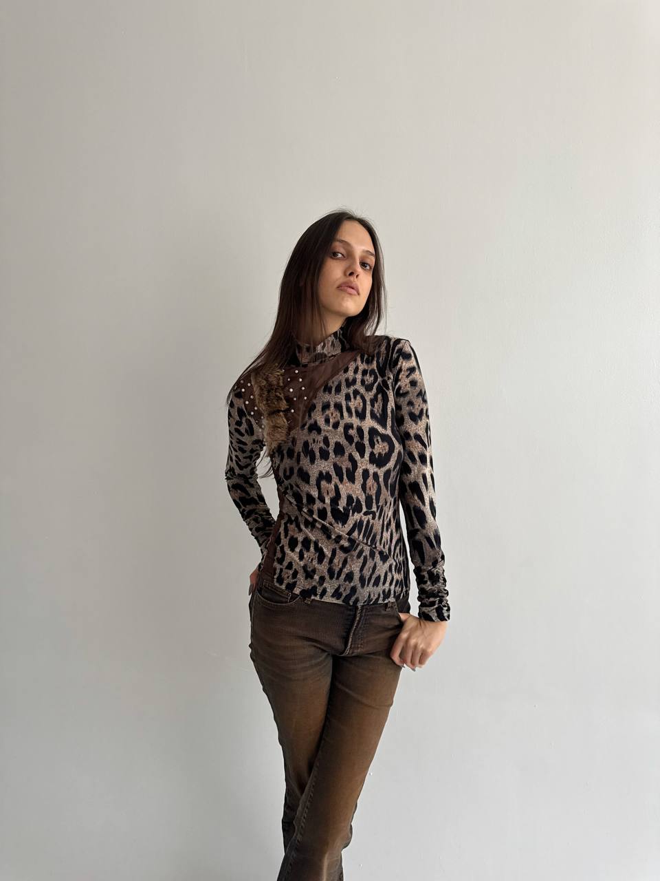 Vintage leopard fur turtleneck