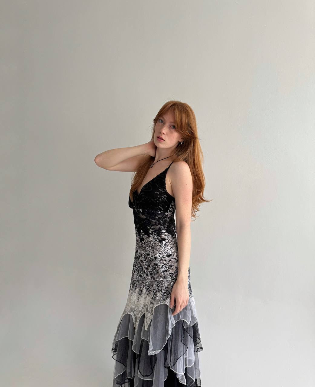 Vintage gorgeous grey asymmetrical flowy dress