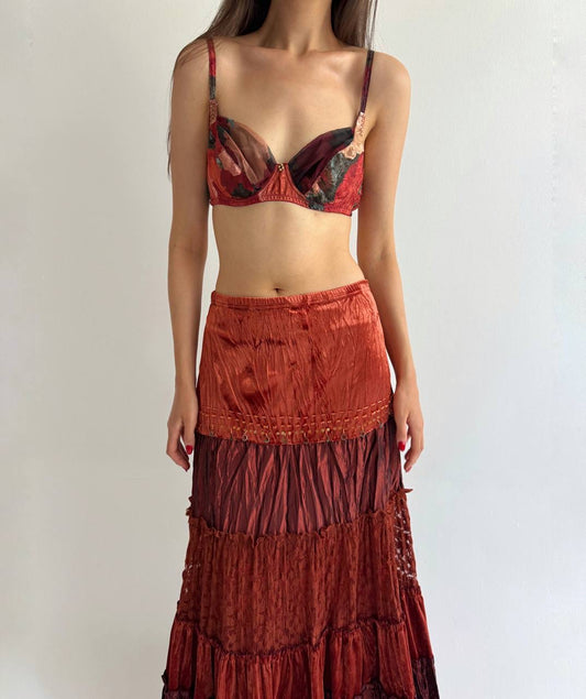 Vintage orange printed bra with rhinestones