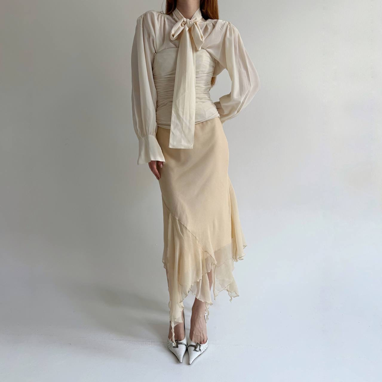 Vintage asymmetrical 100% pure silk skirt