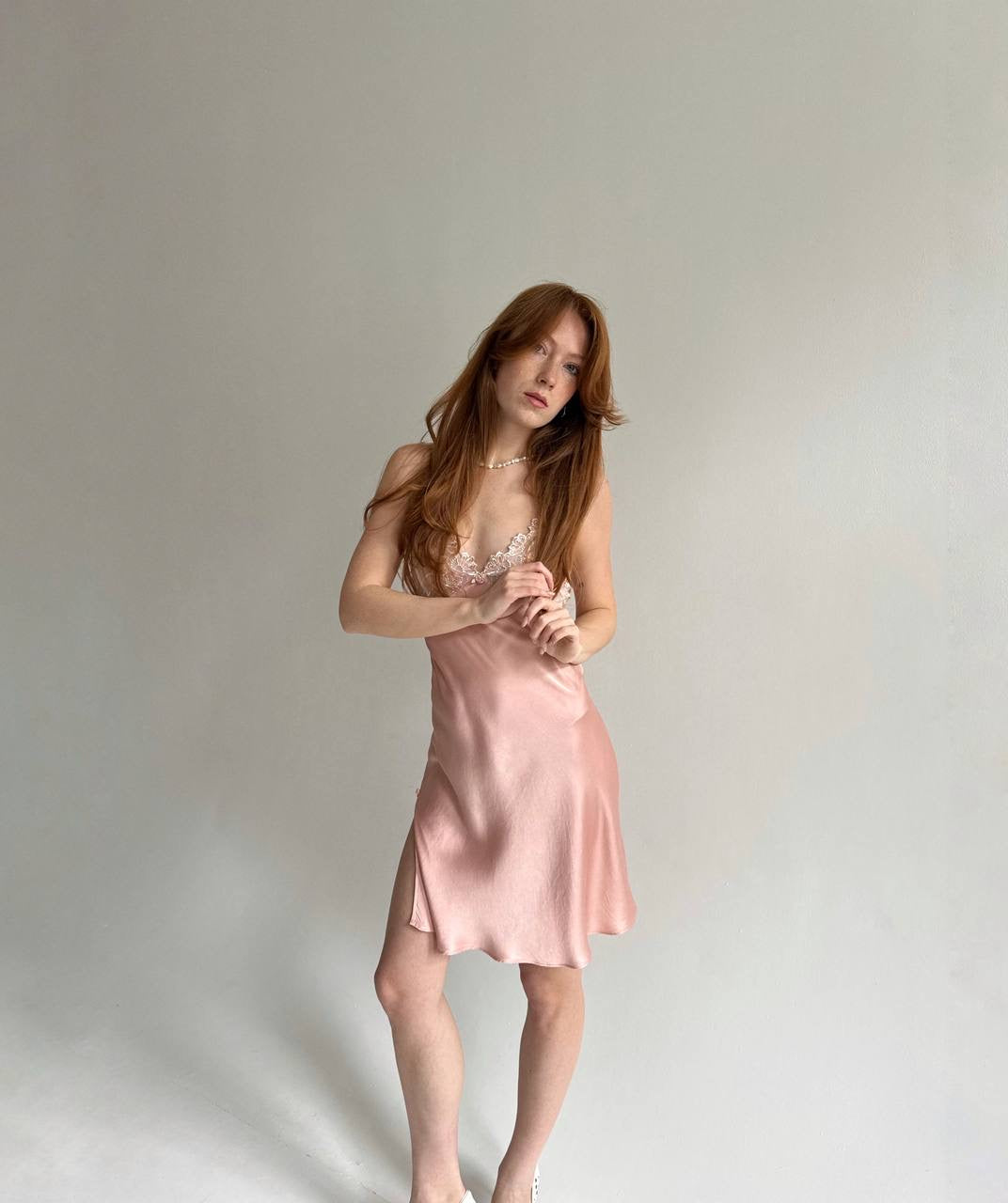 Vintage 100% pure silk bubble gum slip dress