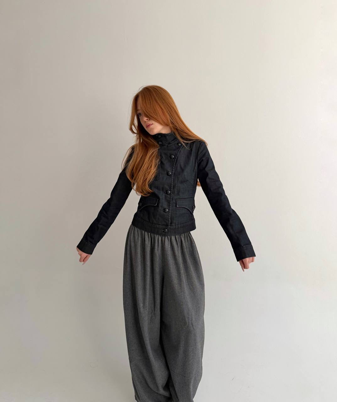 Y2K cotton denim officer jacket