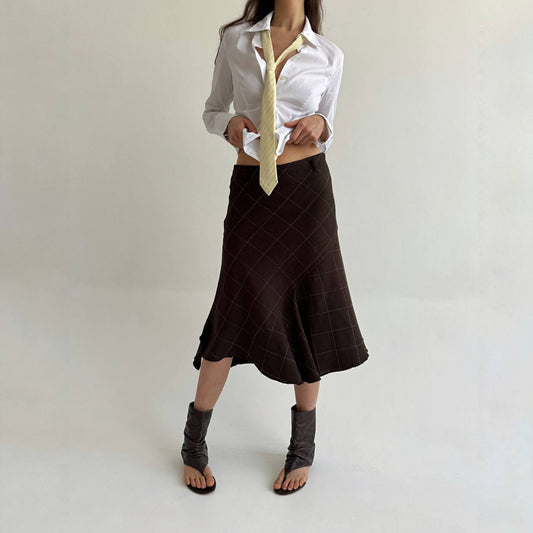 Vintage cotton asymmetrical checked skirt