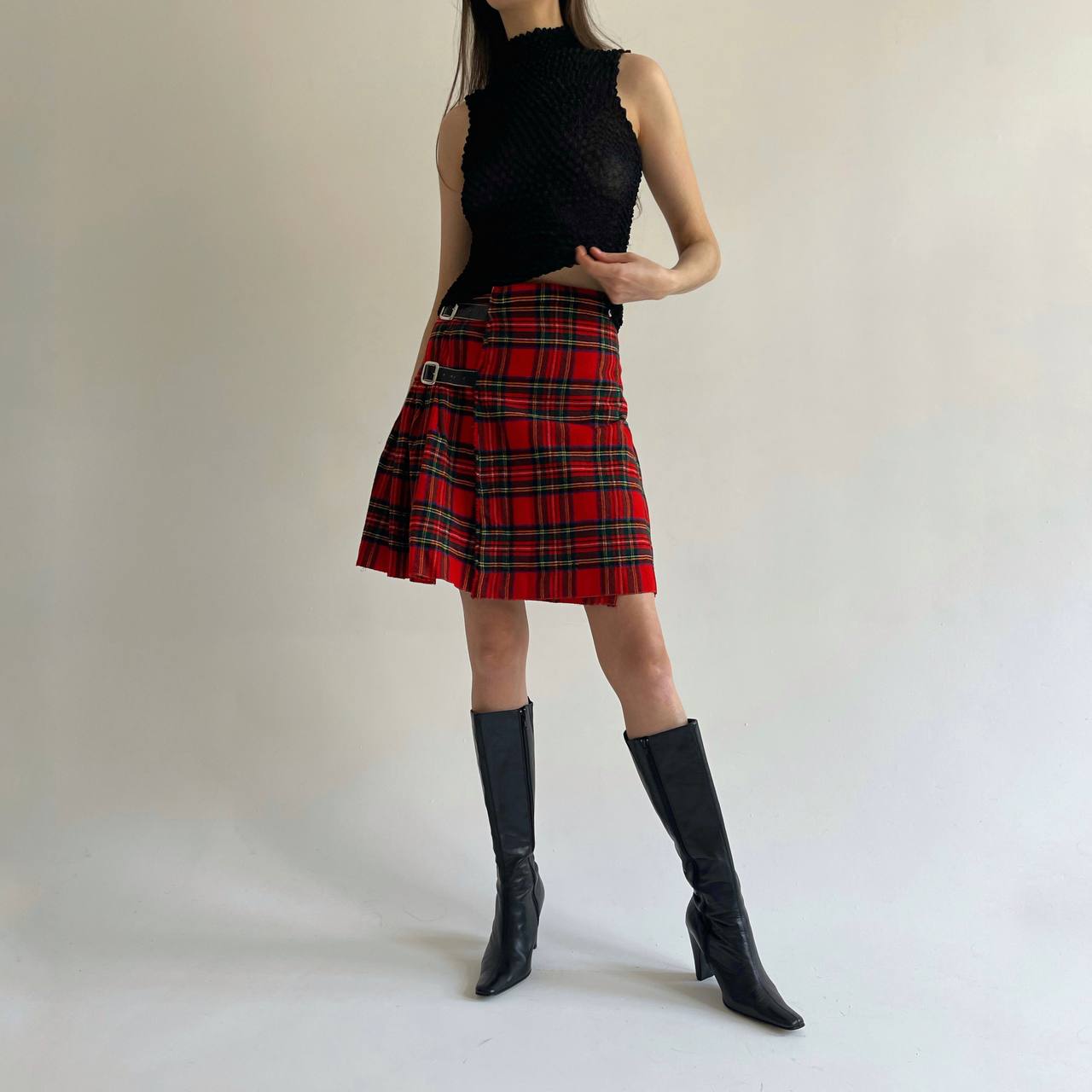 Vintage woollen tartan mini skirt