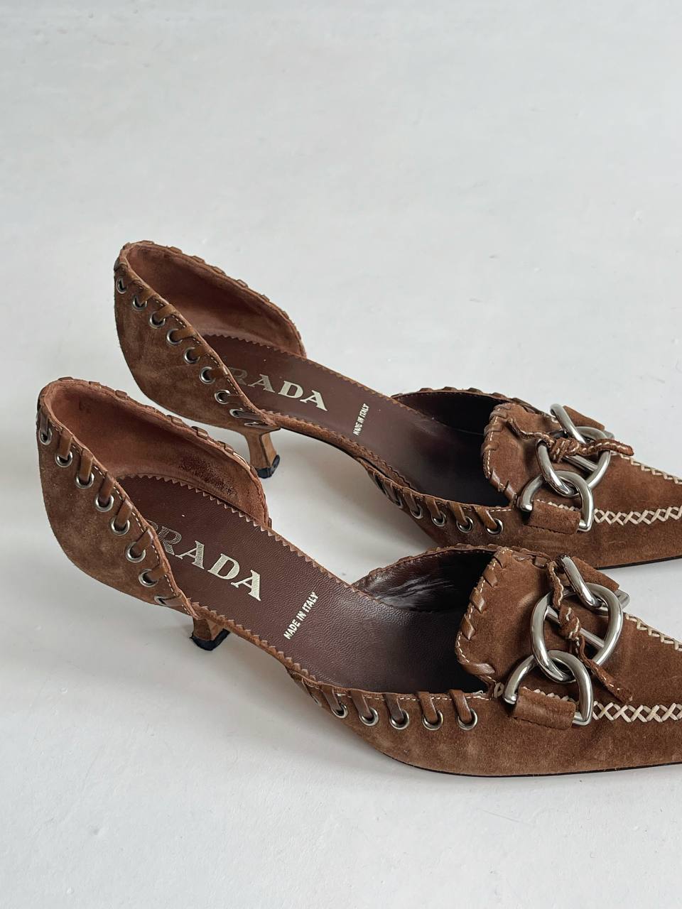 Vintage Prada genuine suede western kitten heels