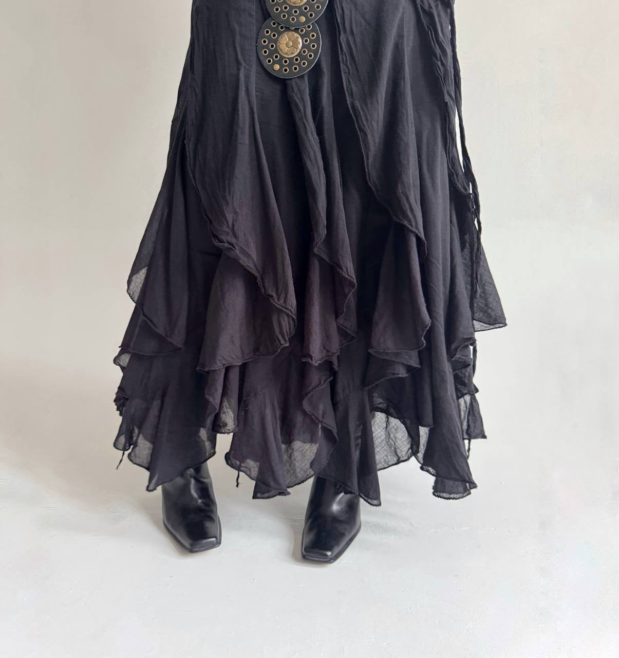 Vintage cotton black ruffled maxi skirt