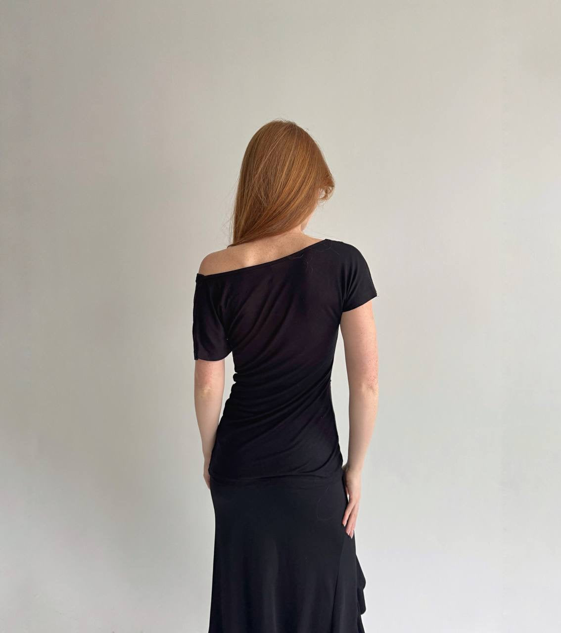 Y2K viscose asymmetrical elastic blouse